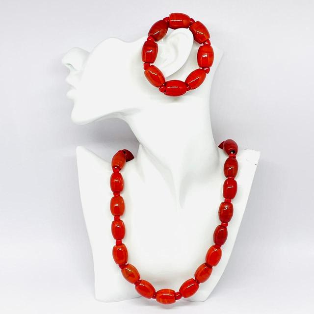 Vintage Women's Necklace - Red/Orange on Productcaster.