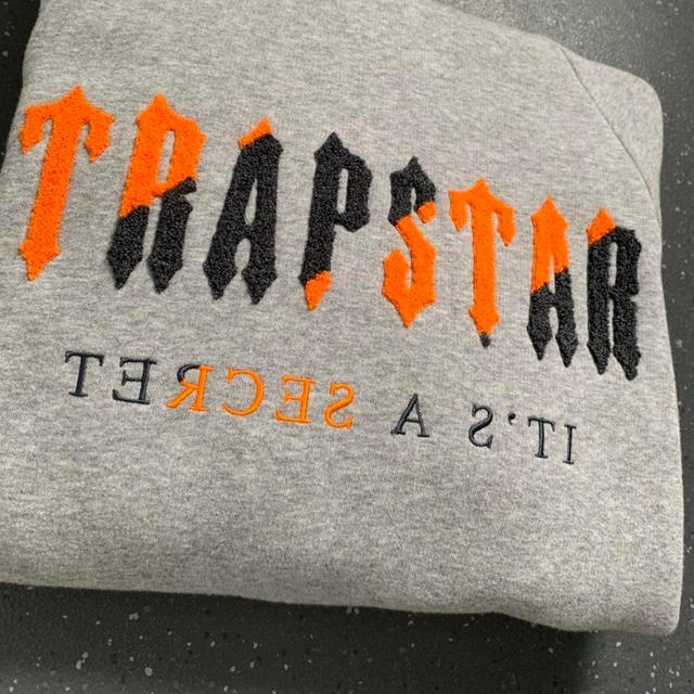 Trapstar Men's Hoodie - Orange/Grey - S on Productcaster.