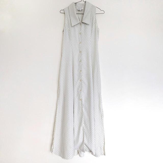 Vintage American Women's A-line Dress - White/Blue - 8 on Productcaster.