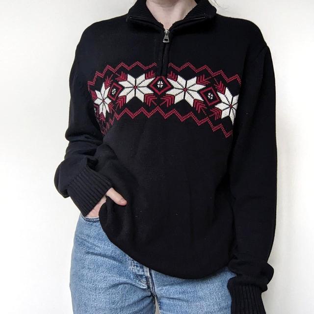 Vintage American Men's Jumper - Black/Red - M on Productcaster.