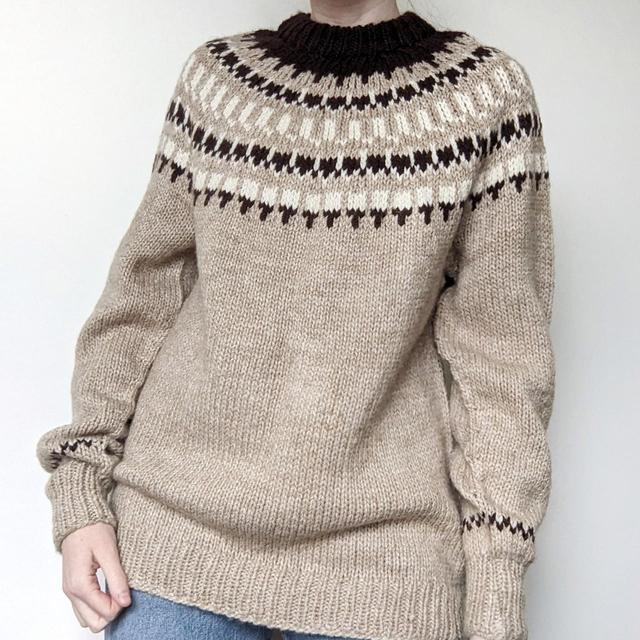 Vintage American Women's Jumper - Brown/Cream - 12 on Productcaster.