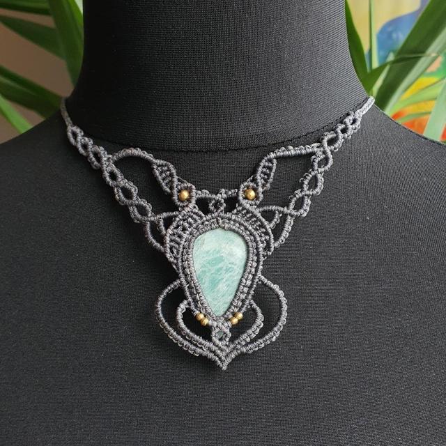 Handmade Women's Necklace - Grey/Green on Productcaster.