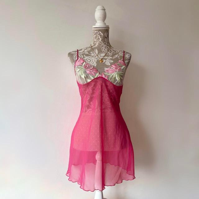 Vintage Women's Slip Dress - Pink/Green - L on Productcaster.