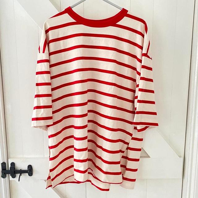 Zara Women's T-shirt - Red/White - M on Productcaster.