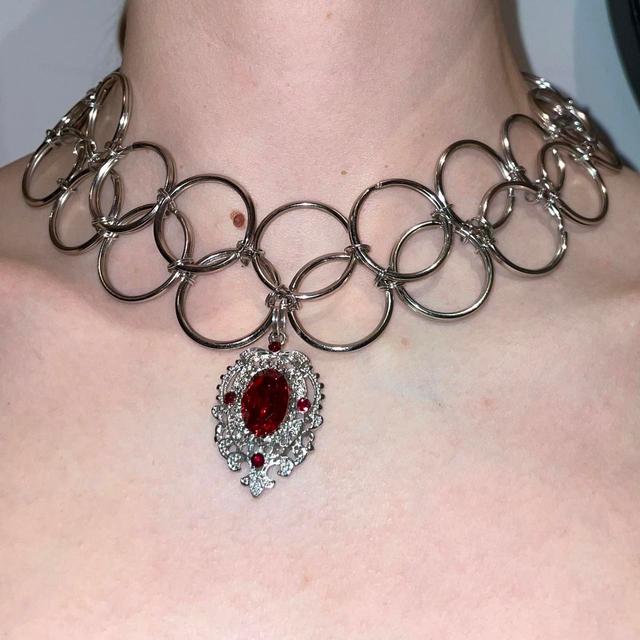 Reworked Women's Necklace - Red/Silver on Productcaster.