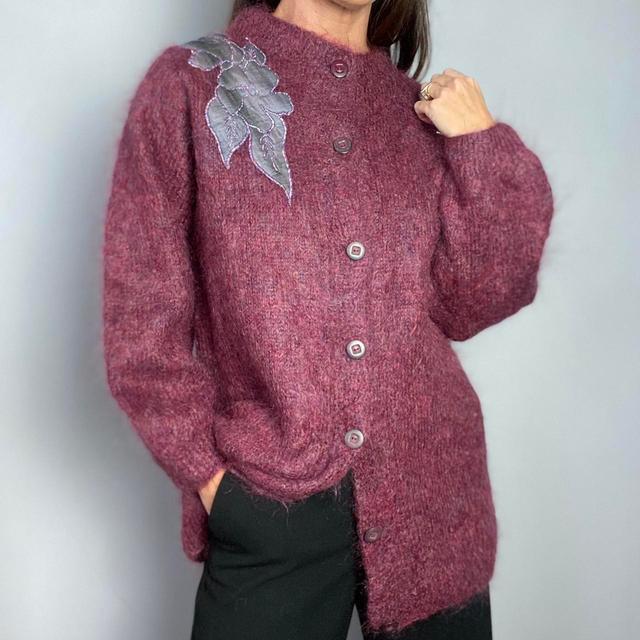 Unique Vintage Women's Cardigan - Burgundy - One size on Productcaster.