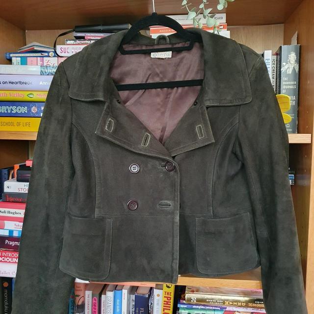 Vintage Women's Leather Jacket - Khaki - UK 6 on Productcaster.