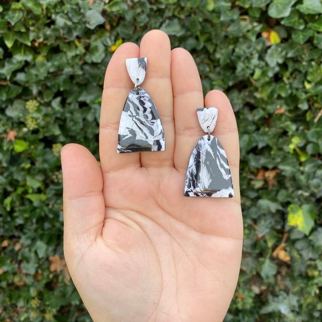 Handmade Women's Earrings - Black/White on Productcaster.