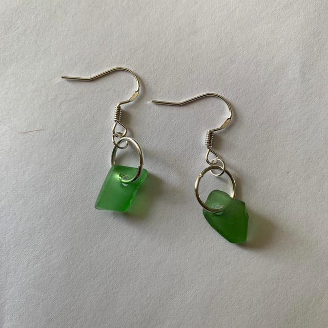 Handmade Women's Earrings - Silver/Green on Productcaster.