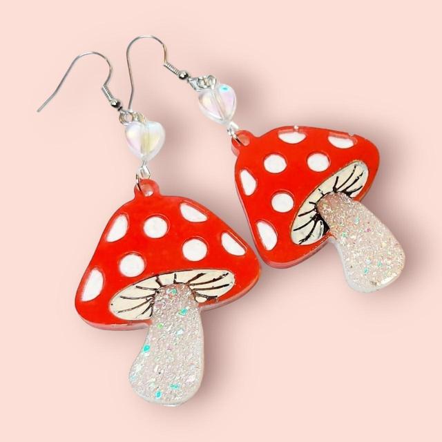 Handmade Women's Earrings - White/Red on Productcaster.