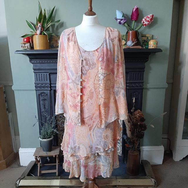 Vintage Women's Viscose Dress - Orange/Multi - 16 on Productcaster.