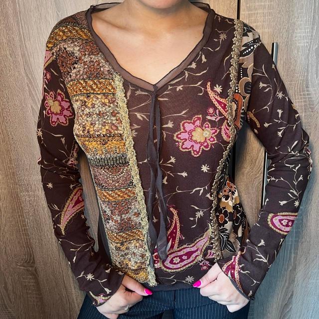 Vintage Women's Blouse - Brown/Multi - XL on Productcaster.