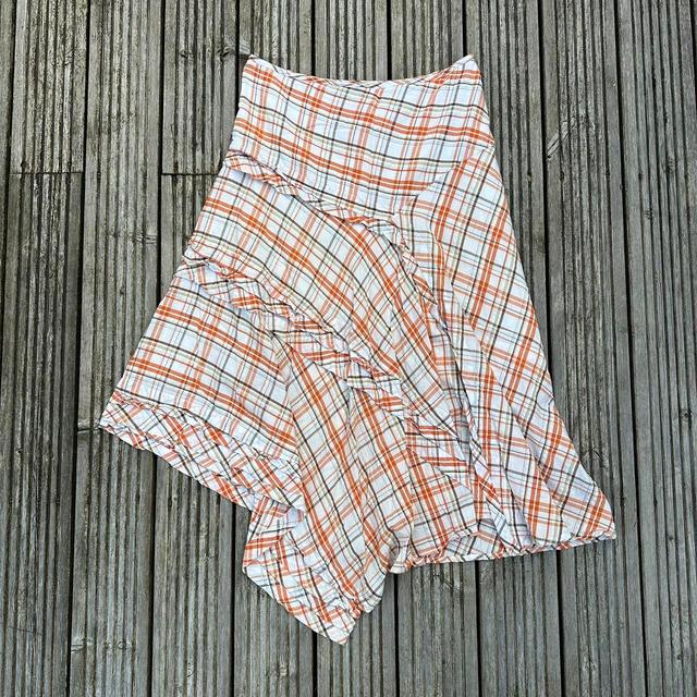 Vintage Women's Midi Skirt - Orange/White - UK 8 on Productcaster.