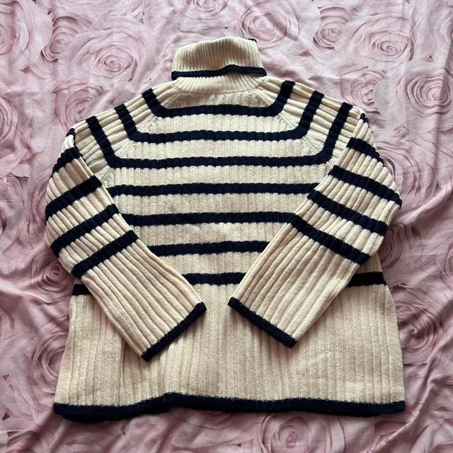 H&M Women's Jumper - Cream/Navy - L on Productcaster.