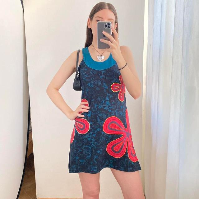 Vintage Women's Festival Dress - Blue/Red - S on Productcaster.