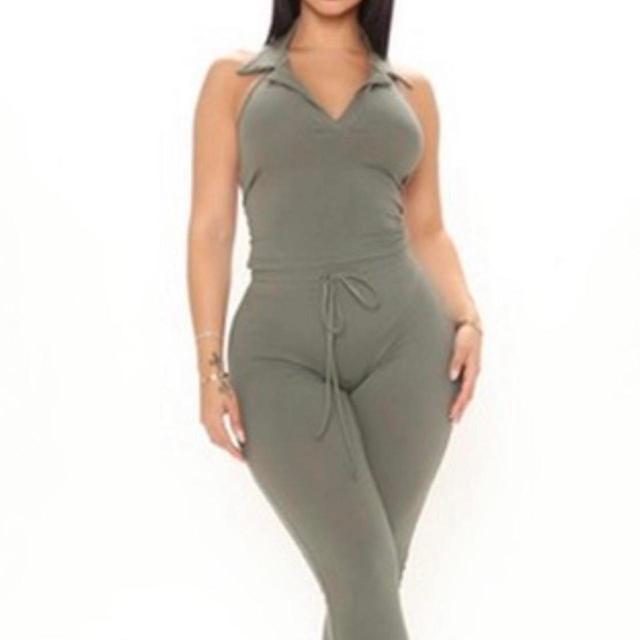 Fashion Nova Women's Skinny Jumpsuit - Green/Khaki - S on Productcaster.