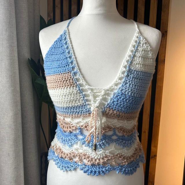 Handmade Women's Crop top - White/Blue - 10 on Productcaster.