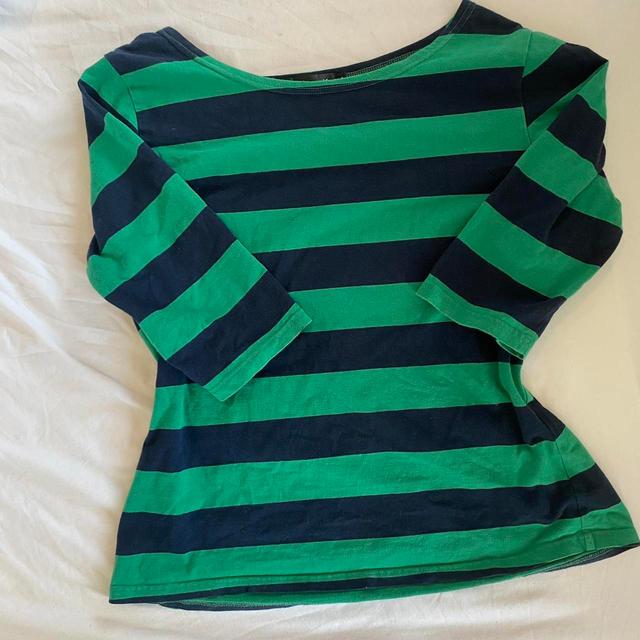 Allegra K Women's T-shirt - Green/Navy - L on Productcaster.