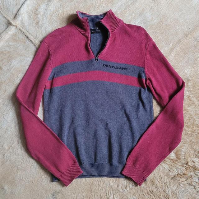 DKNY Men's Jumper - Grey/Burgundy - M on Productcaster.