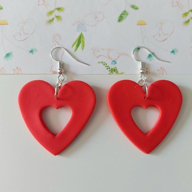 Handmade Women's Earrings - Red/Silver on Productcaster.