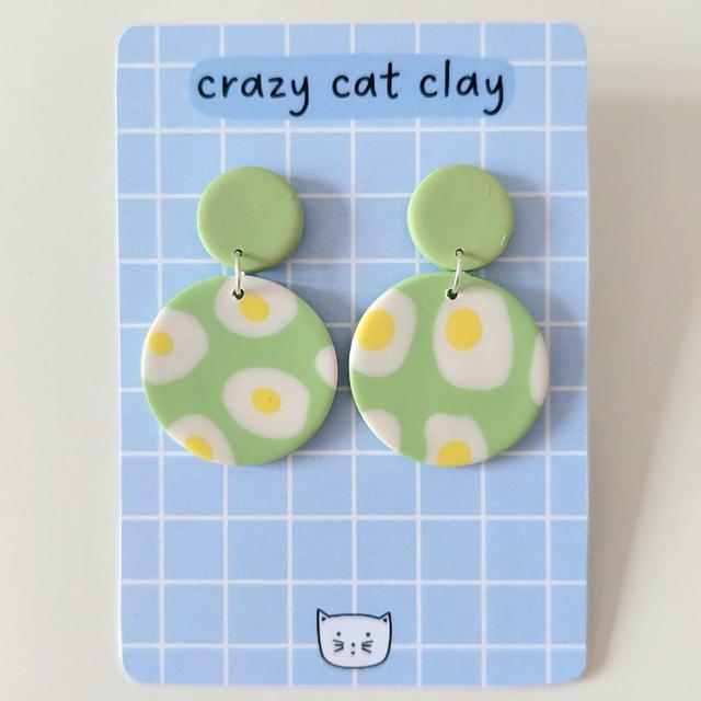 Handmade Women's Earrings - White/Green on Productcaster.