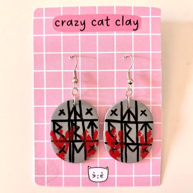 Handmade Women's Earrings - Grey/Red on Productcaster.