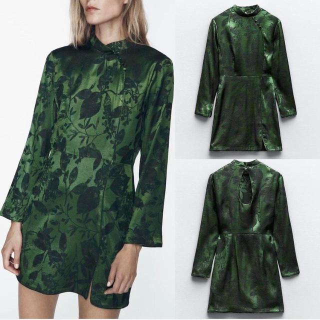 Zara Women's Mini Dress - Green/Navy - 8 on Productcaster.