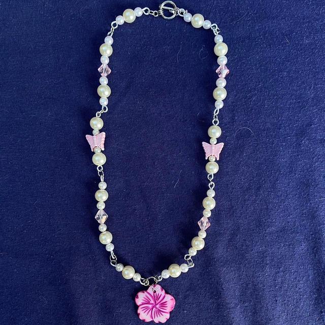 Handmade Women's Necklace - Pink/White on Productcaster.