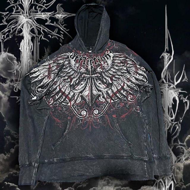 Affliction Men's Hoodie - Black/Red - M on Productcaster.