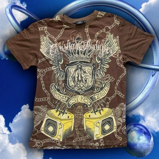 Ed Hardy Men's T-shirt - Brown/Yellow - M on Productcaster.