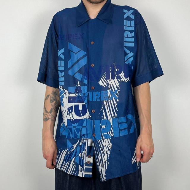 Avirex Men's Shirt - Blue/White - L on Productcaster.