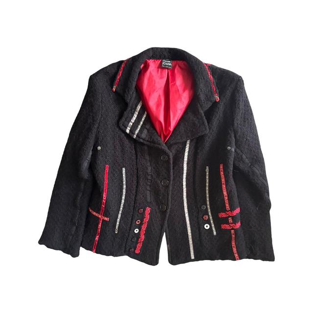 Vintage Women's Blazer Jacket - Black/Red - M on Productcaster.