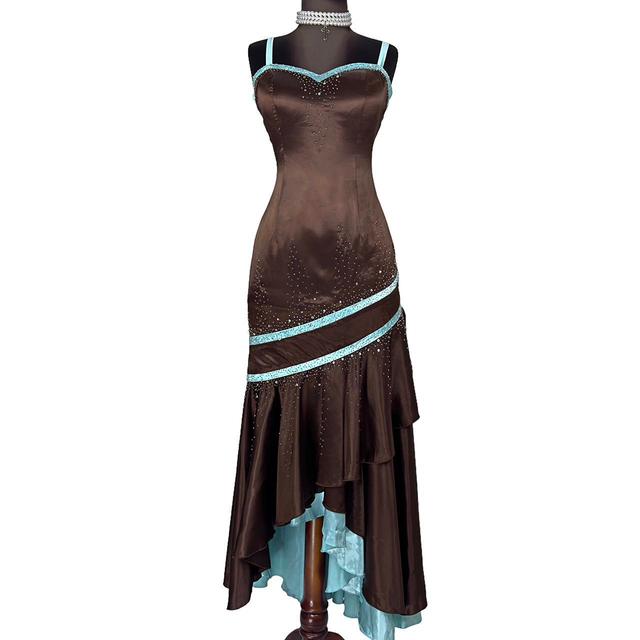 Vintage Women's Party Dress - Brown/Blue - XL on Productcaster.