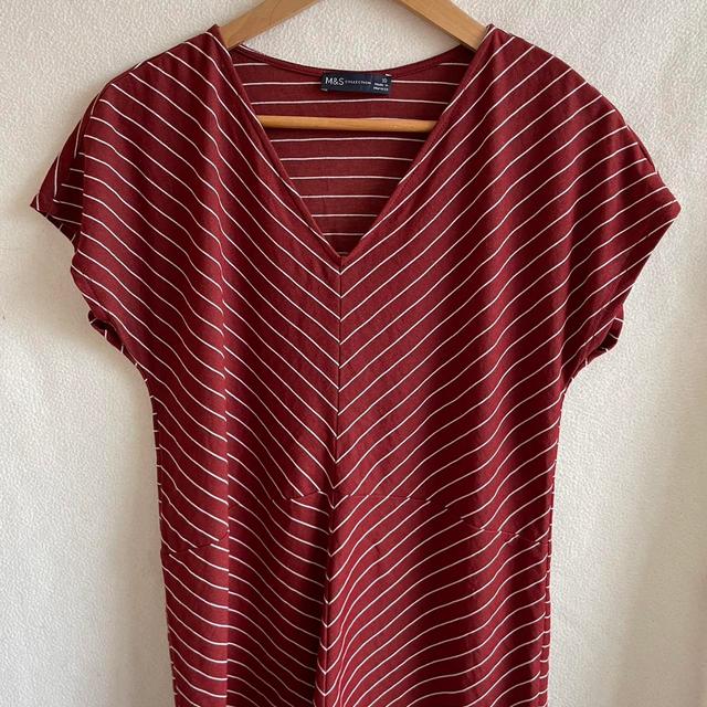 M&S Collection Women's T-shirt - Burgundy/White - 10 on Productcaster.