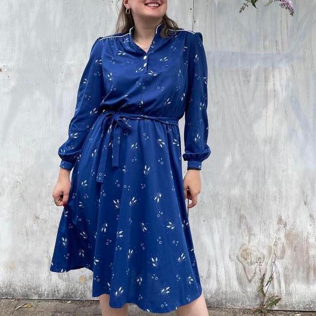 Vintage Women's A-line Dress - Blue/White - 12 on Productcaster.