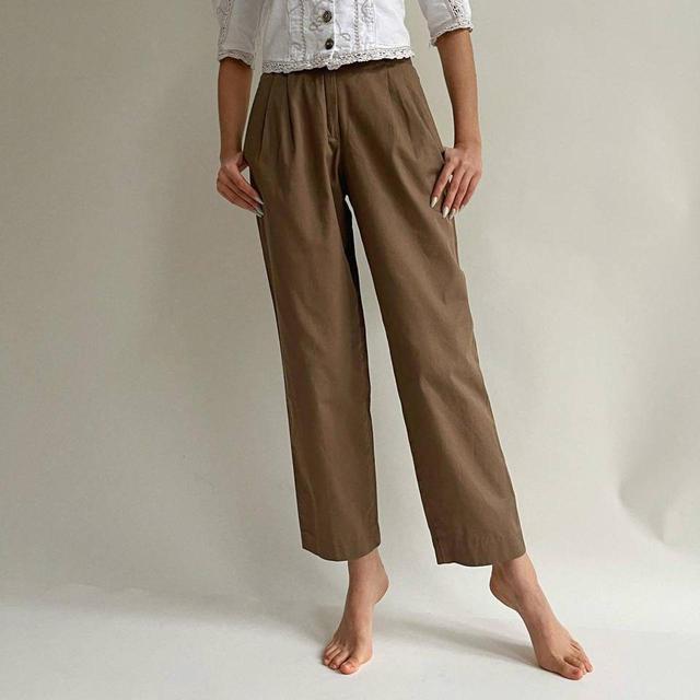 Vintage Women's High waisted Trousers - Tan - UK 8 on Productcaster.