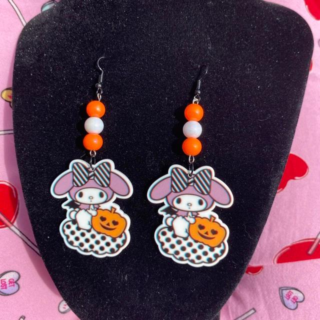 Handmade Women's Earrings - Black/Orange on Productcaster.