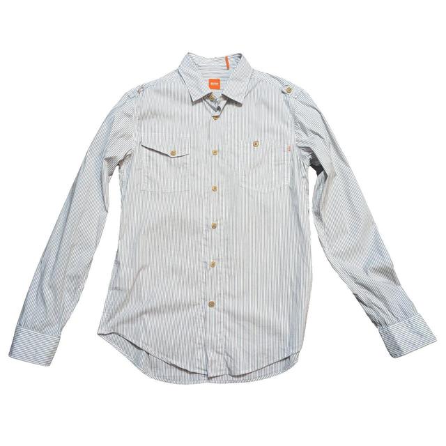 Hugo Boss Men's Shirt - Grey/White - S on Productcaster.