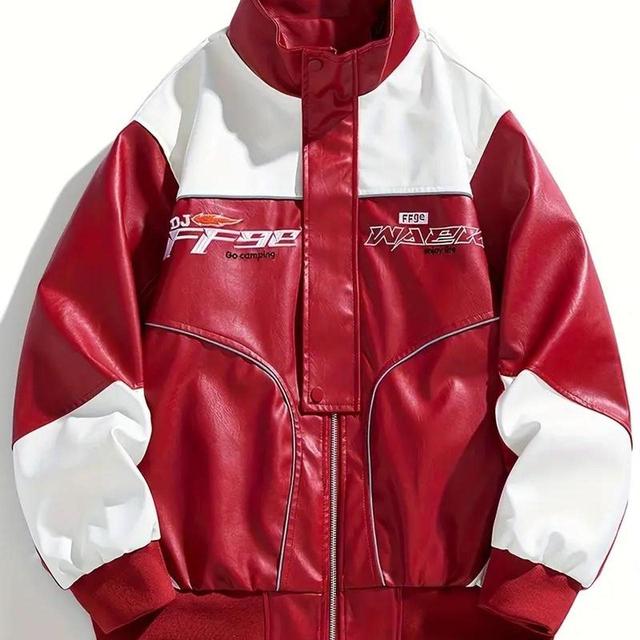 Vintage Men's Varsity Jacket - Red/White - M on Productcaster.