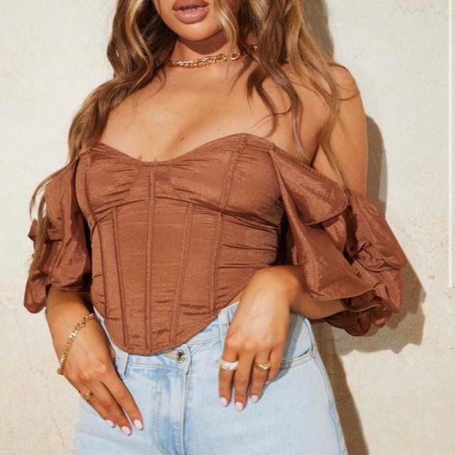 PrettyLittleThing Women's Crop top - Brown - 8 on Productcaster.