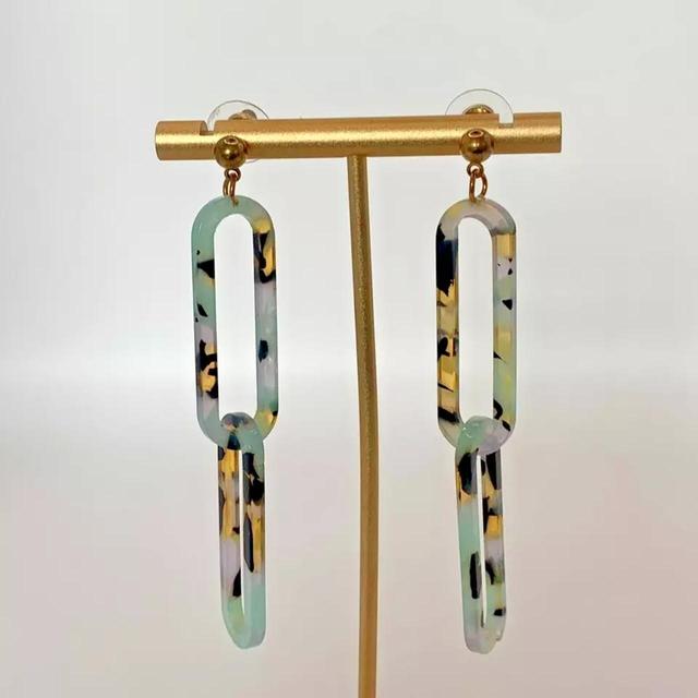 Women's Earrings - Green/Gold on Productcaster.