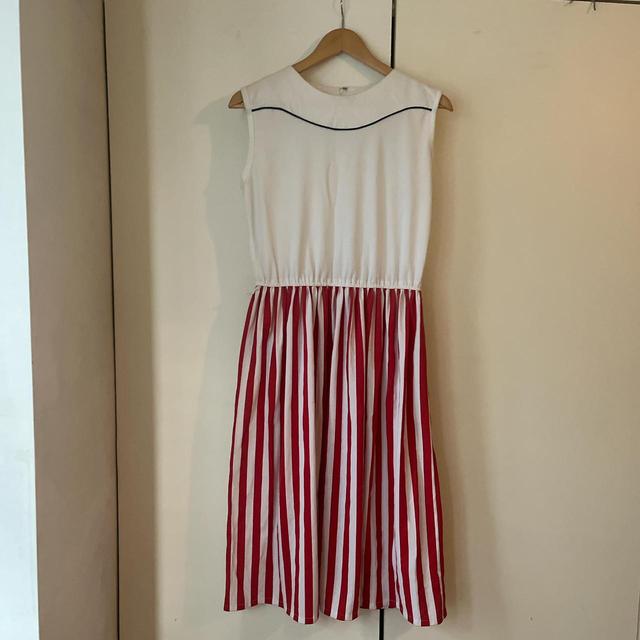 Vintage Women's Polyester Dress - White/Red - 12 on Productcaster.