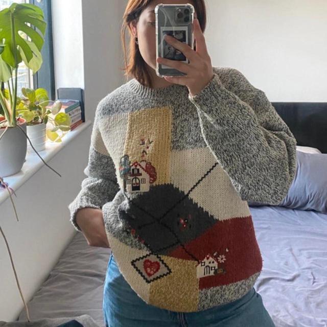 Vintage Women's Jumper - Grey/Multi - M on Productcaster.