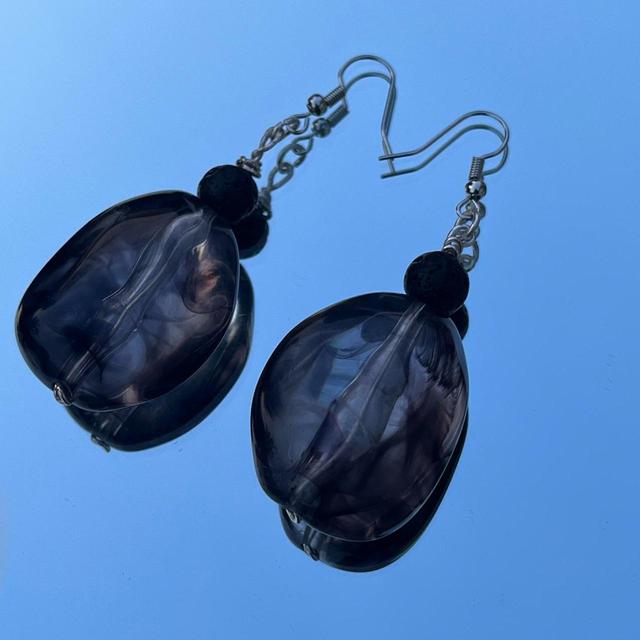 Women's Earrings - Black/Silver on Productcaster.