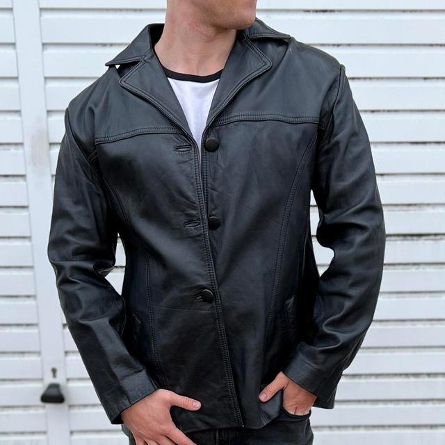 Reclaimed Vintage Men's Leather Jacket - Black - M on Productcaster.