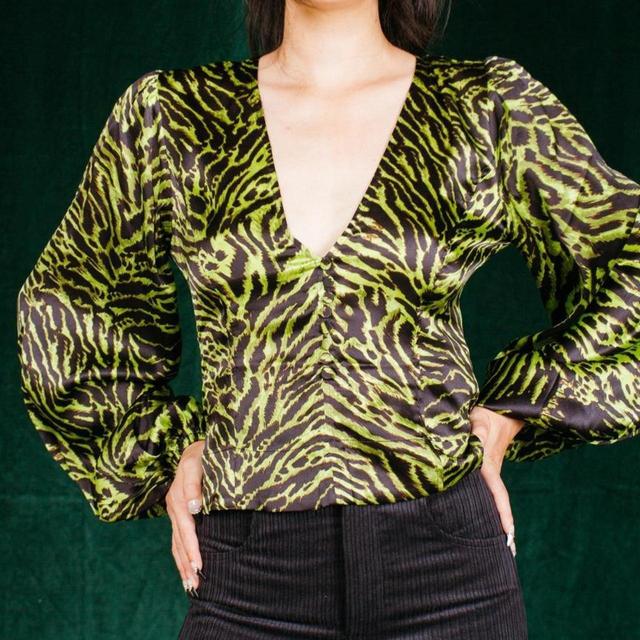 Ganni Women's Blouse - Green - 10 on Productcaster.