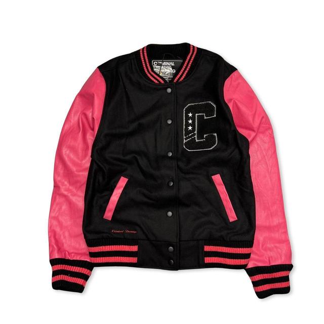 Criminal Damage Women's Bomber Jacket - Black/Pink - L on Productcaster.