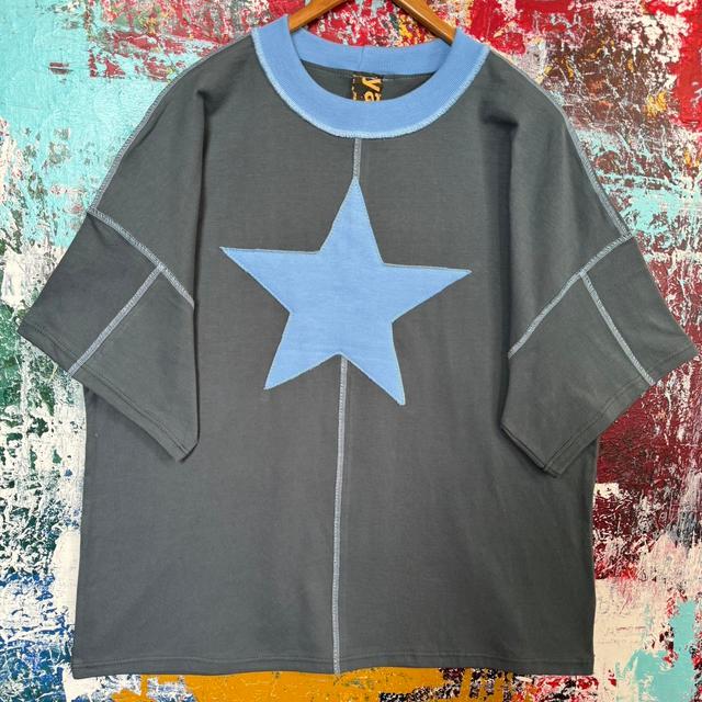 Handmade Men's T-shirt - Grey/Navy - XXS on Productcaster.