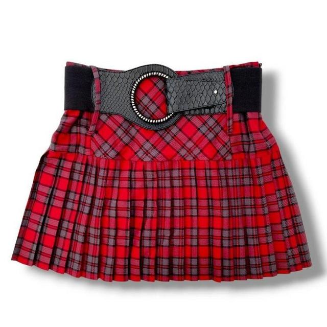 Vintage Women's Mini Skirt - Grey/Red - UK 10 on Productcaster.