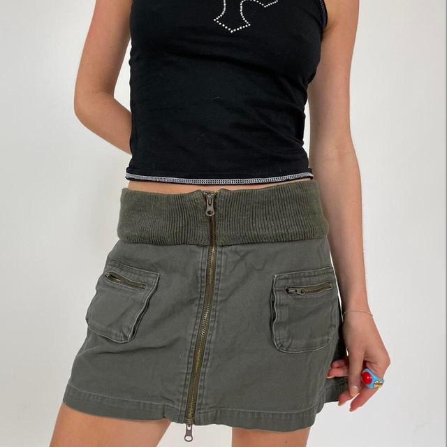 Vintage Women's Mini Skirt - Khaki - UK 12 on Productcaster.